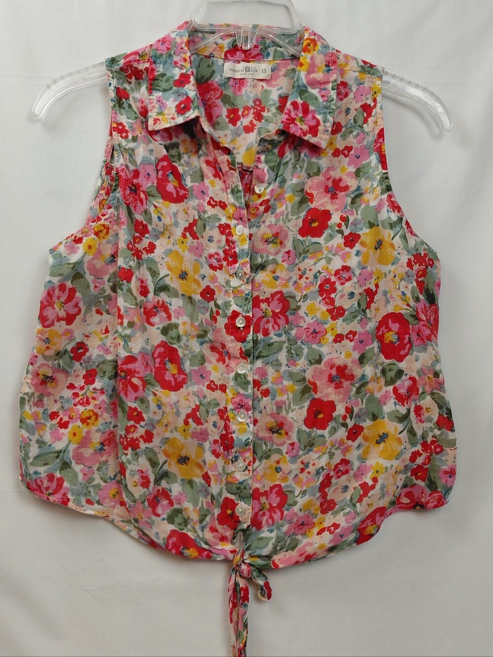 Natural Life Sleeveless Collared Tie Up Shirt Suze XS Floral